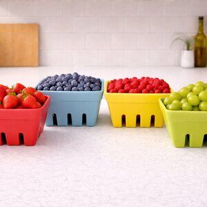 SIGNATURE HOUSEWARES Stoneware Berry Baskets Red, Yellow, Blue, Green | Kitchen